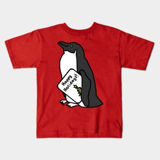 Cute Christmas Penguin says Happy Holidays Kids T-Shirt